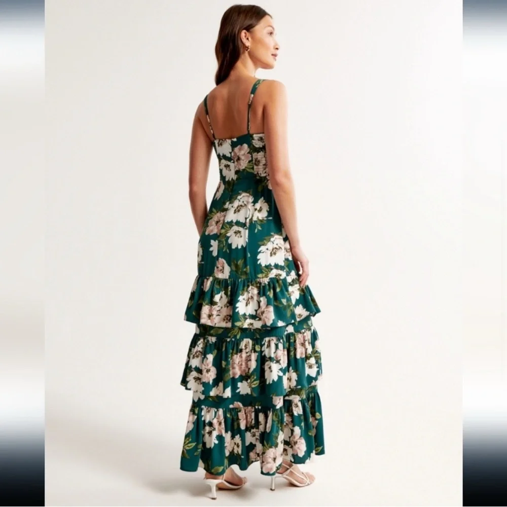 Floral Ruffle Green Maxi Dress by A&F